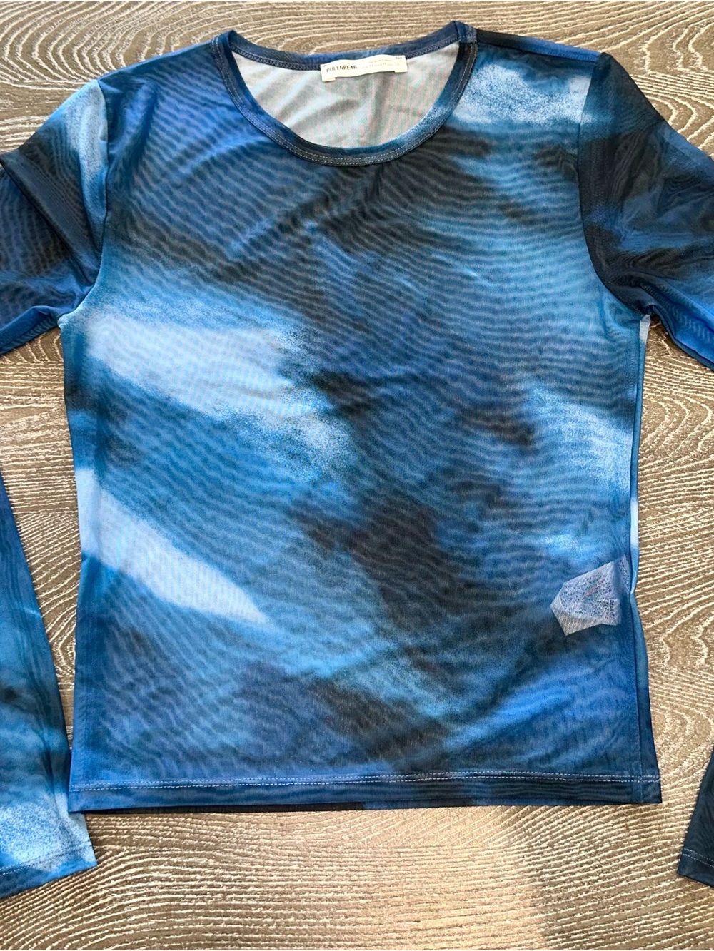 Pull & Bear Blue Sheer Mesh Long Sleeve See Through Blouse Top Women’s Medium